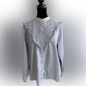 J. Crew Ruffle Trim Cotton Poplin Button Up Striped Shirt - Size 14 - NWOT